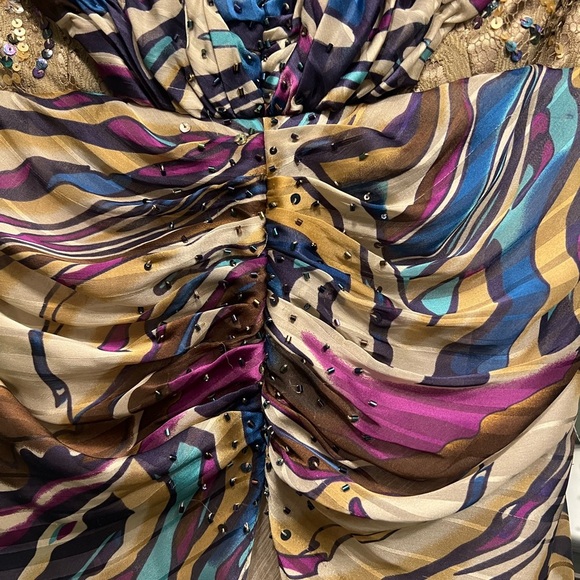Le Château Spaghetti Strap Maxi Dress - Size Small (Gold/Colorful Abstract) - Picture 3 of 9